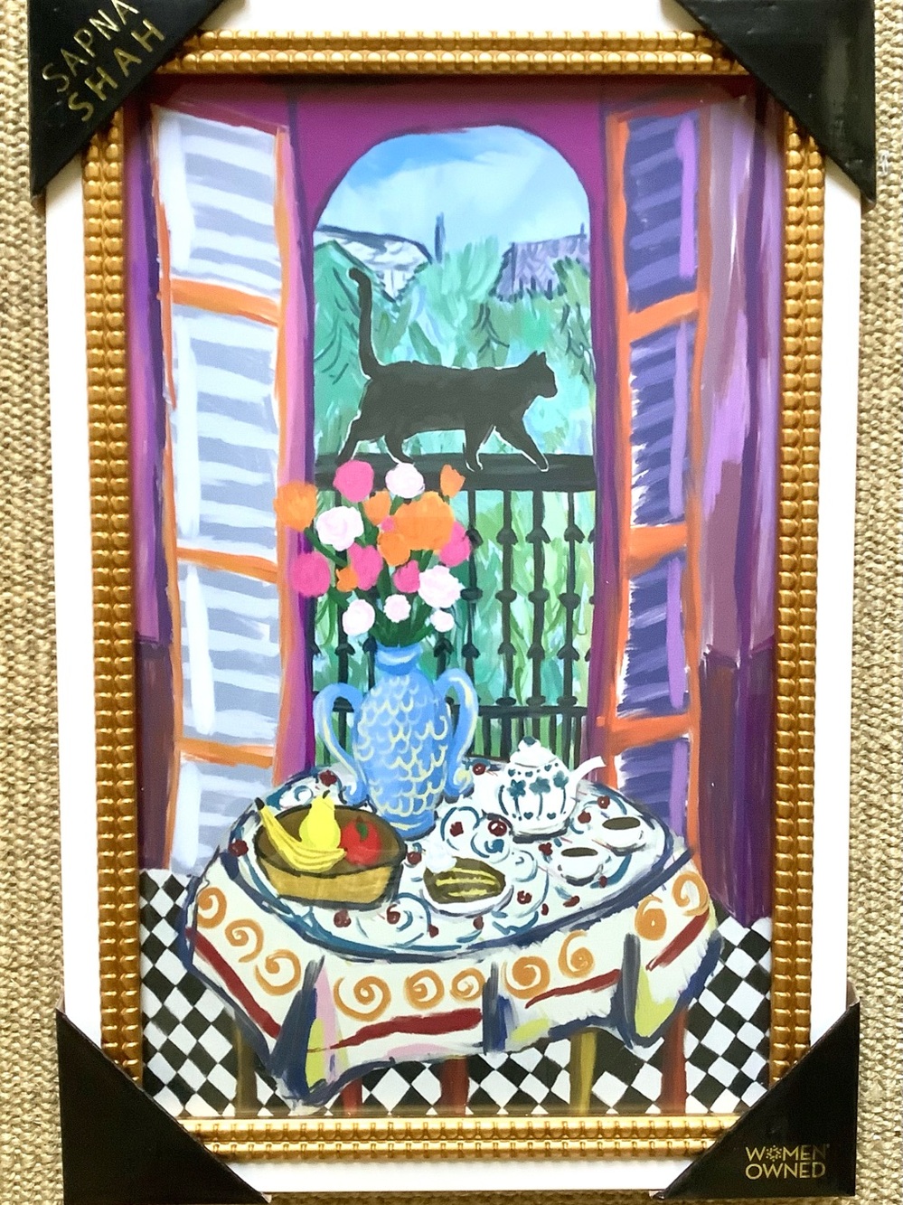 Sapna Shah Black Cat Floral Still Life Wall Art